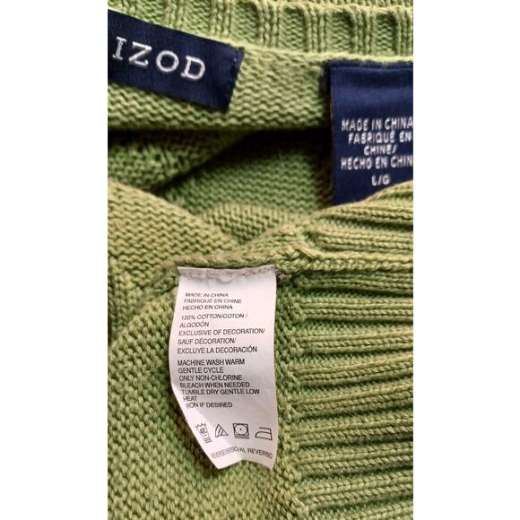 VTG IZOD Men's Large Olive Green Diamond Knit Crewneck Sweater Preppy Old Money - Picture 7 of 7